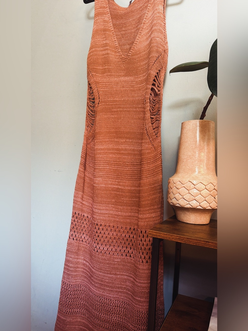 Chunky Rust & Terracotta Knit Cutout Maxi Dress | M/L